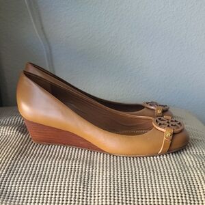 Tory Burch Tan Leather Wedge Shoes